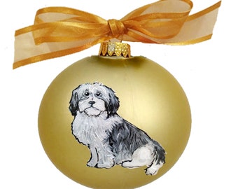 Havanese Black and White Dog Hand Painted Christmas Ornament - Personalized Christmas Ornament -  Can Be Custom From Photo (Not Digital)
