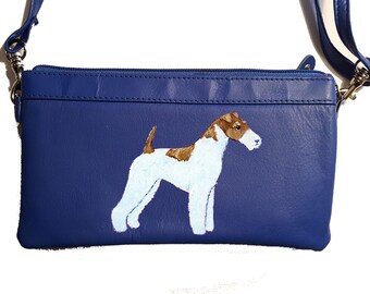 Wire Fox Terrier Dog Hand Painted Crossbody Mini Purse / Handbag / Wristlet Wearable Art - One of a Kind