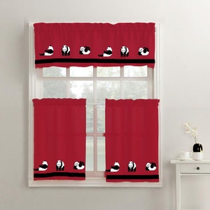 Panda Bears Window Valance Kitchen Cafe Curtain Tier 3 Piece Set - Your Choice of Colors Homemade Decor