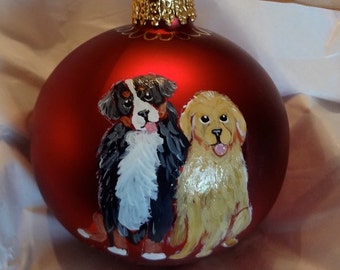 Dog Custom Christmas Ornament From Your Photo - Two (2) Dogs Hand Painted Glass Bulb Ornament - Personalized Christmas Ornament