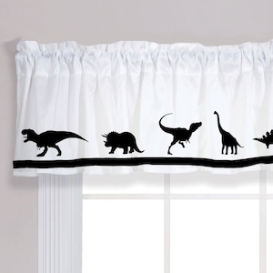 Dinosaur Velociraptor Triceratops TRex Stegosaurus Window Valance Window Treatment in Your Choice of Colors Homemade Decor