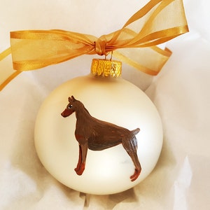 Doberman (Red) Dog Hand Painted Christmas Ornament - Personalized Christmas Ornament -  Can Be Custom From Photo (Not Digital)
