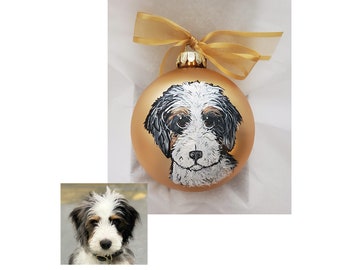 Bernedoodle Dog Ornament Custom Dog Hand Painted Christmas Ornament with Name and Choice of Color Bulb ( 3.25" or 4")