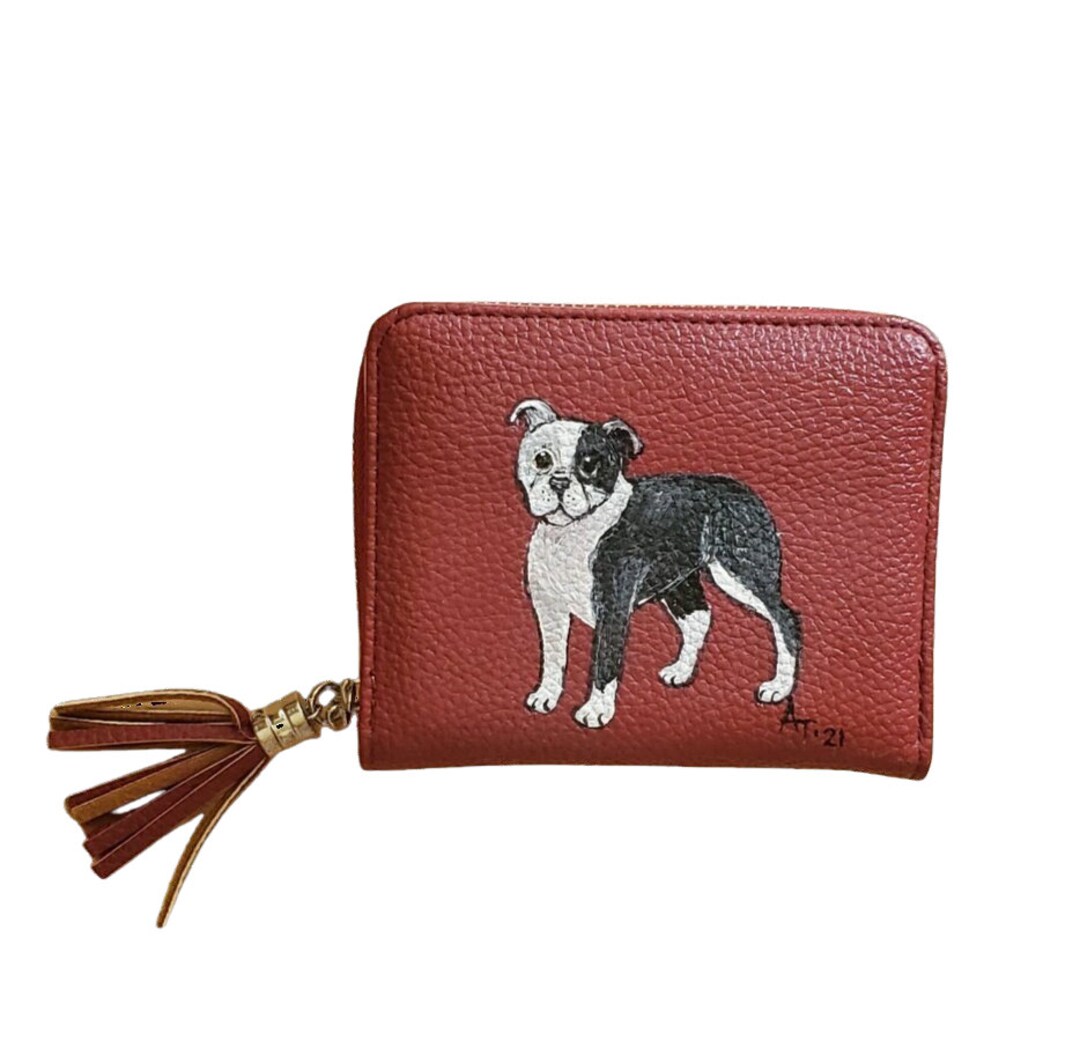 American Staffordshire Terrier Pit Bull Dog Hand Painted Wallet Red Etsy