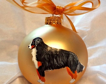 Bernese Mountain Dog Berner Hand Painted Christmas Ornament - Can Be Personalized with Name