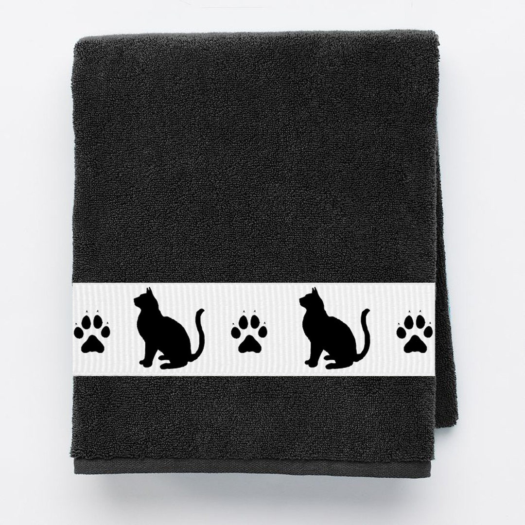Kitty Cat Heavy Cotton Bath Towel Kitties and Paws Can Be Personalized
