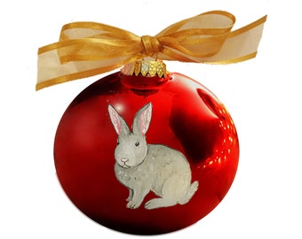 Bunny Rabbit Hand Painted Christmas Ornament - Personalized Christmas Ornament -  Can Be Custom From Photo (Not Digital)