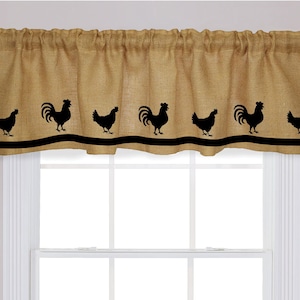 Rooster Chicken Hen Farm Farmhouse Rustic Country Window Valance in Your Choice of Colors Custom Decor