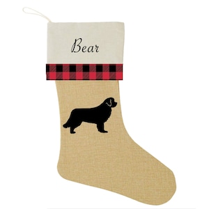 Newfoundland Dog Christmas Stocking Burlap with Name / Personalization Farm Barn Decor Buffalo Plaid Personalized Stocking Custom Gift