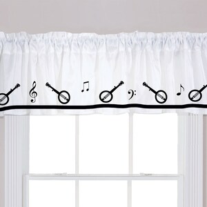Banjo Bluegrass Music Notes Window Valance Customizable Curtain - Your Choice of Colors Homemade Decor