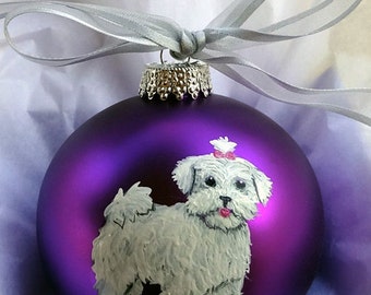 Maltese Puppy Cut Dog Hand Painted Christmas Ornament - Personalized Christmas Ornament -  Can Be Custom From Photo (Not Digital)