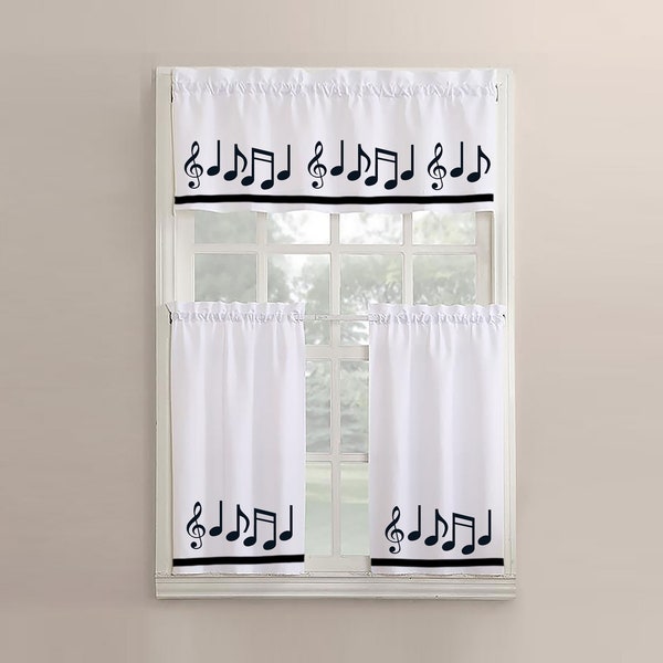 Music Musical Notes Window Valance Kitchen Cafe Curtain Tier 3 Piece Set - Your Choice of Colors Homemade Decor