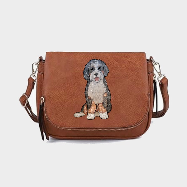 From Your Photo Custom Dog (Example Bernedoodle) Hand Painted Crossbody Purse Handbag - Choice of Color - One of a Kind