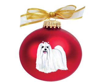 Maltese Dog Hand Painted Christmas Ornament (Glass) Ball Bulb Bauble - Can Be Personalized with Name