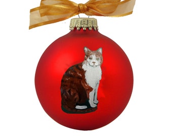 From Your Photo  -  Custom Cat Hand Painted Christmas Ornament with Name and Choice of Color Bulb ( 3.25" or 4")