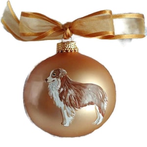 Miniature Australian Shepherd Dog Hand Painted Christmas Ornament - Personalized Christmas Ornament Glass Bulb (Not Digital)