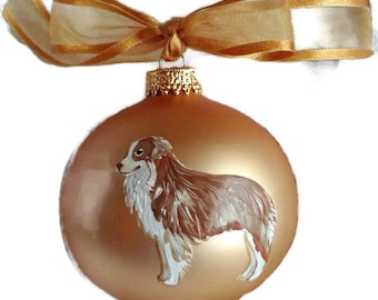 Miniature Australian Shepherd Dog Hand Painted Christmas Ornament - Personalized Christmas Ornament Glass Bulb (Not Digital)