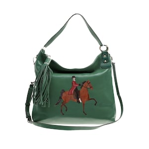 American Saddlebred Horse and Rider Hand Painted Hobo Bag / Tote / Purse / Handbag / Wearable Art - One of a Kind