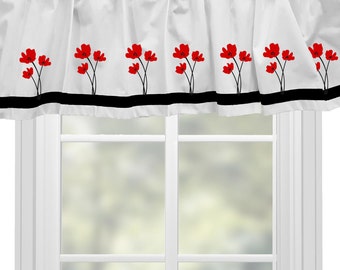 Poppies Poppy Flowers Window Valance / Treatment - Your Choice of Colors Homemade Decor
