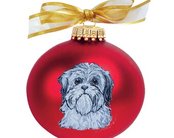 Shih Tzu Puppy Dog Face Hand Painted Christmas Ornament - Personalized Christmas Ornament -  Can Be Custom From Photo (Not Digital)