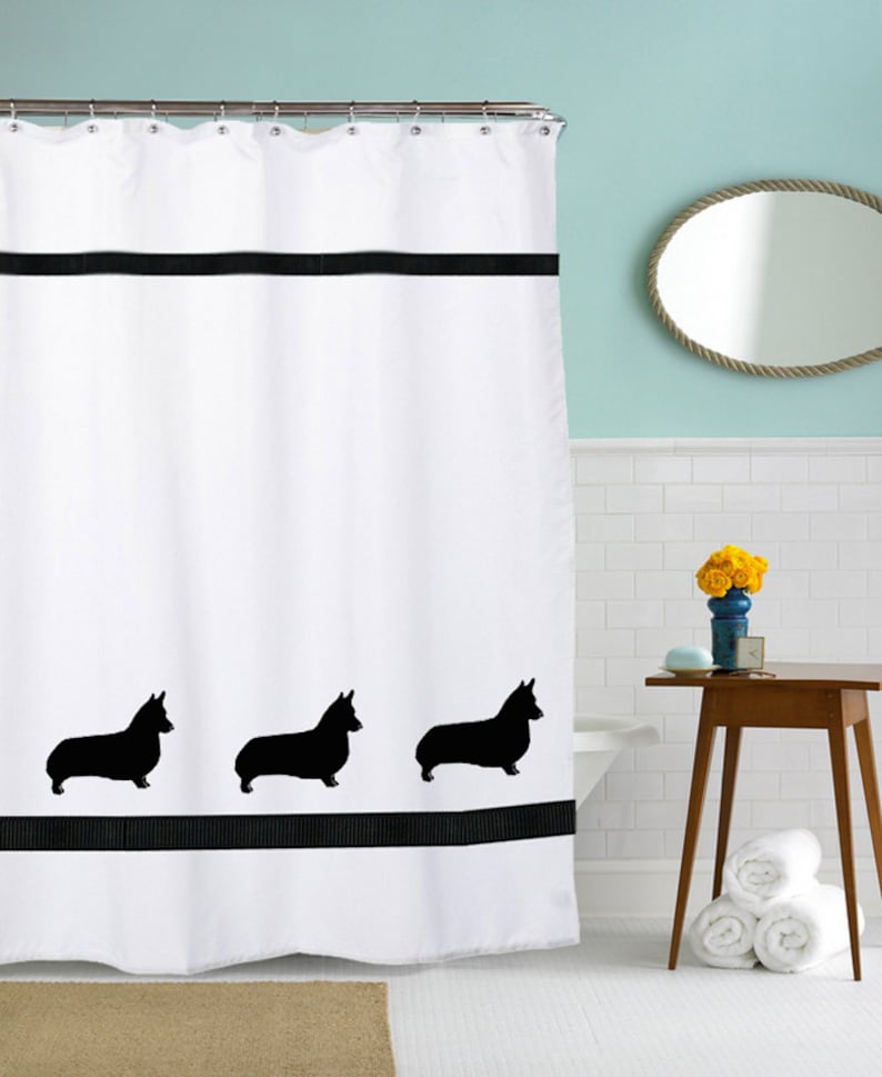 Pembroke Corgi Dog Shower Curtain in Your Choice of Colors image 1