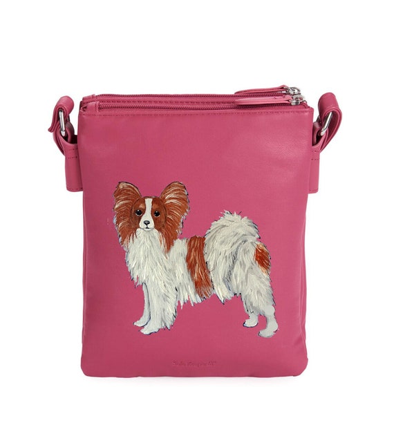Papillon Dog Hand Painted Genuine Leather Crossbody Purse Handbag Wearable Art One of a Kind Etsy