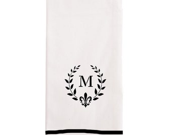 Tea Towel Flour Sack Dish Towels in White or Natural with your choice of Coordinating Ribbon and Design