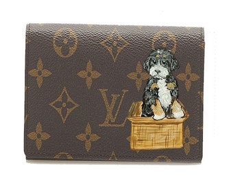 Custom Hand Painted Wallet Dog From Your Photo Painted on YOUR Luxury Wallet Wrislet - Bernedoodle Example