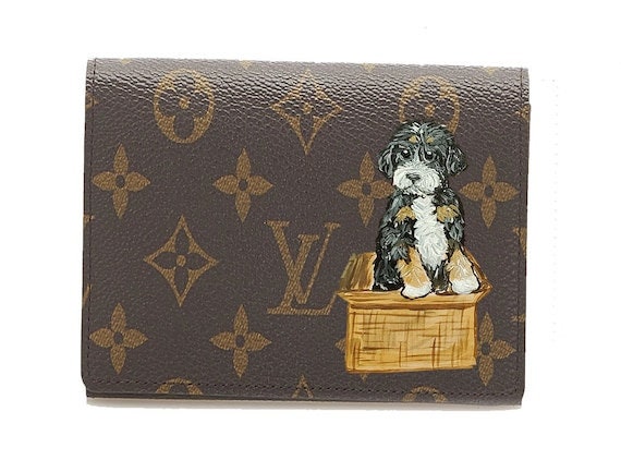 Custom Hand Painted Wallet Dog From Your Photo Painted on YOUR Luxury Wallet Wrislet - Bernedoodle Example