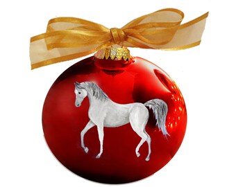 Arab Arabian Horse White Grey Horse - Hand Painted Ornament - Personalized Christmas Ornament