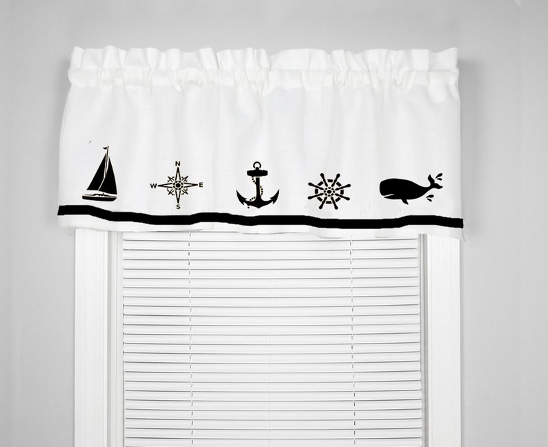 Anchor Nautical Ship Wheel Window Valance Curtain Your Choice of Colors Homemade Decor image 1