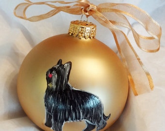 Briard Black Dog Hand Painted Glass Christmas Ornament - Can Be Personalized with Name