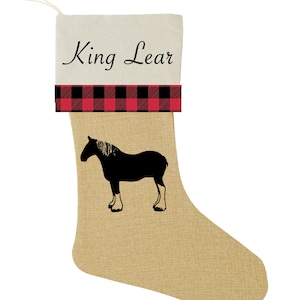 Belgian Percheron Draft Horse Christmas Stocking Burlap with Name - Farm Barn Decor Buffalo Plaid Personalized Stocking Custom Gift