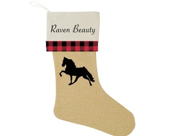 Tennessee Walking Horse Walker Christmas Stocking Burlap with Name - Farm Barn Decor Buffalo Plaid Personalized Stocking Custom Gift