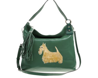 Wheaten Scottish Terrier Scottie Dog Hand Painted Hobo Bag / Tote / Purse / Handbag / Wearable Art - One of a Kind