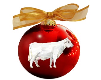 Charolais Cow / White Dairy Cow Hand Painted Christmas Ornament - Personalized Christmas Ornament -  Can Be Custom From Photo (Not Digital)