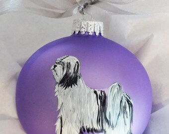 Tibetan Terrier Hand Painted (NOT digital) Glass Ball Christmas Ornament - Can Be Personalized with Name