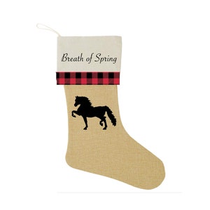 Morgan Horse Christmas Stocking Burlap with Name - Farm Barn Decor Buffalo Plaid Personalized Stocking Custom Gift