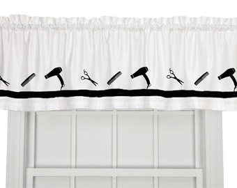 Hairdresser Salon Barber Stylist Window Valance Window Treatment in Your Choice of Colors Homemade Decor