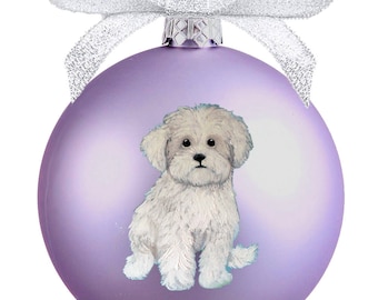 Maltese Puppy Dog Hand Painted Christmas Ornament - Personalized Christmas Ornament -  Can Be Custom From Photo (Not Digital)