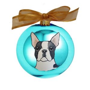 Boston Terrier Dog Cutie Face Hand Painted Christmas Ornament - Personalized Christmas Ornament -  Can Be Custom From Photo (Not Digital)