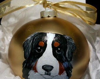 Bernese Mountain Dog Cutie Face Hand Painted Christmas Ornament - Can Be Personalized with Name