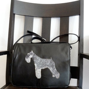 Miniature Schnauzer Hand Painted Leather Messenger Bag / Purse / Handbag - One of a Kind
