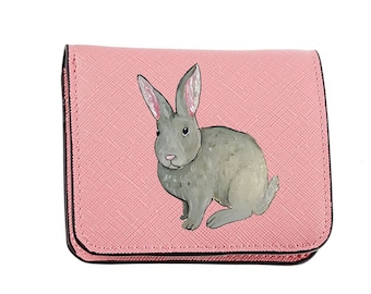 Bunny Rabbit Peter Cottontail Hand Painted Bi-fold Wallet  - Wearable Art - One of a Kind - From Your Choice of Colors