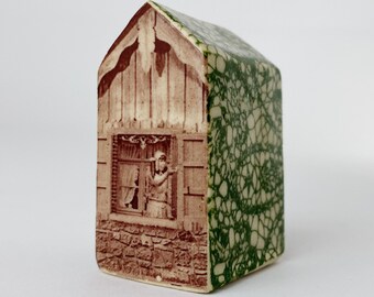 Small Ceramic Art House "Dutch House" with Vintage Transfer Imagery - Hand Made Ceramics