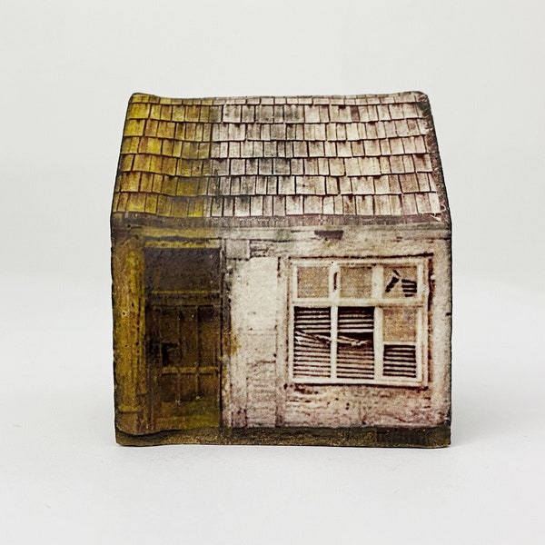 Small Abandoned Building "Barton County",  Ceramic House with Architectural Imagery - Hand Made Pottery