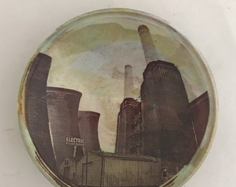 Factory Town, Small Ceramic Saucer with Industrial Vintage Imagery