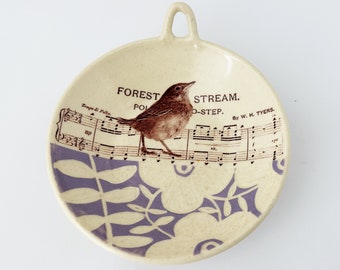 Small Sgraffito and Vintage Imagery Trinket Dish, "Forest Stream"