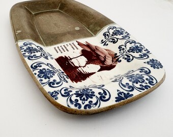 Crow Snack Tray,  Vintage Illustation with Inspired Text - Handmade Pottery