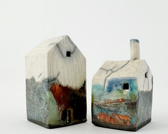 Tiny Abandoned Raku Buildings, "Saint Annie, Laclede County"- Handmade Ceramics